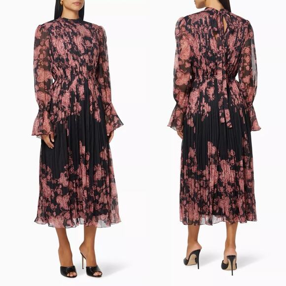 HEMANT & NANDITA Luana Pleated Long Dress in Chiffon Size XS - Picture 9 of 9